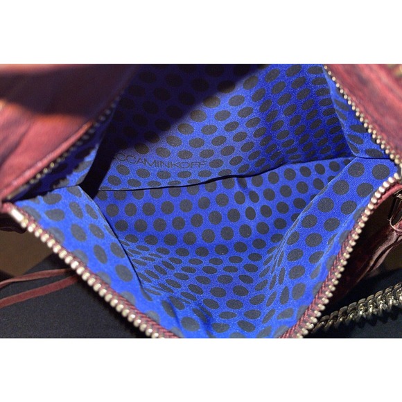 Rebecca Minkoff Cross Body Purse 5 Zip Leather Maroon Studded Gold Chain Handle - Picture 10 of 13